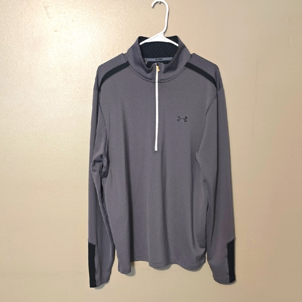 Under Armour Men Sweatshirt Large Gray Solid 1/4 Zip Fleece Lined Golf Polyester